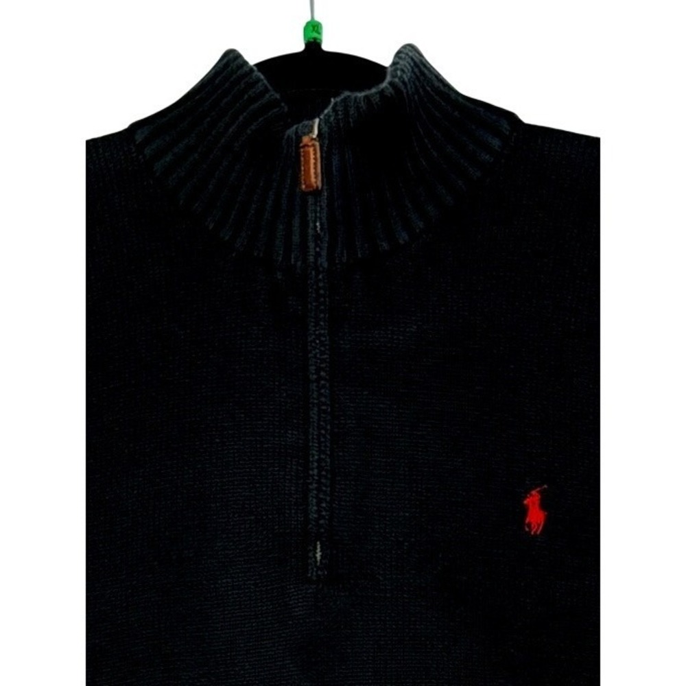 Polo Ralph Lauren Mens XL Black Cotton 1/3 Zip Pullover Sweater Red Pony